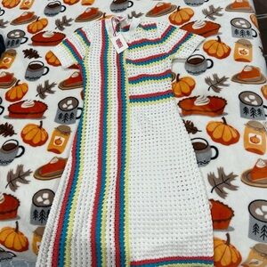 SOLID & STRIPED White Crochet Dress with Rainbow Stripes